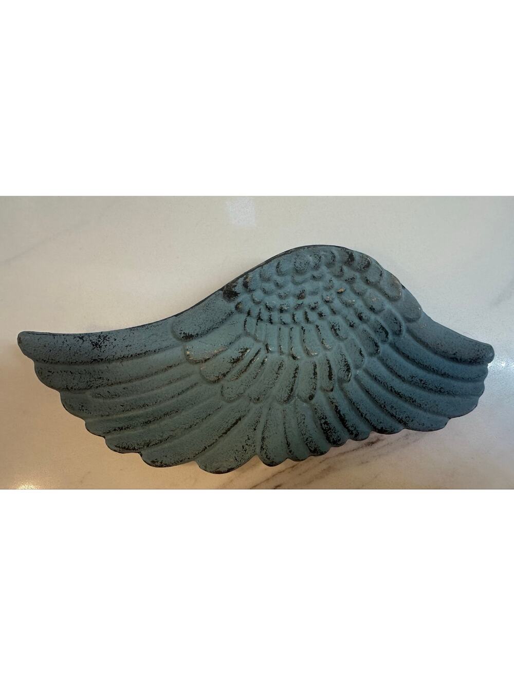 Distressed Blue Cast Iron Angel Wing Trinket Dish | Farmhouse | Cottagecore Chic